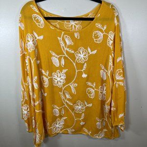 NWT Sapphire Mustard Yellow Floral Embroidered Blouse